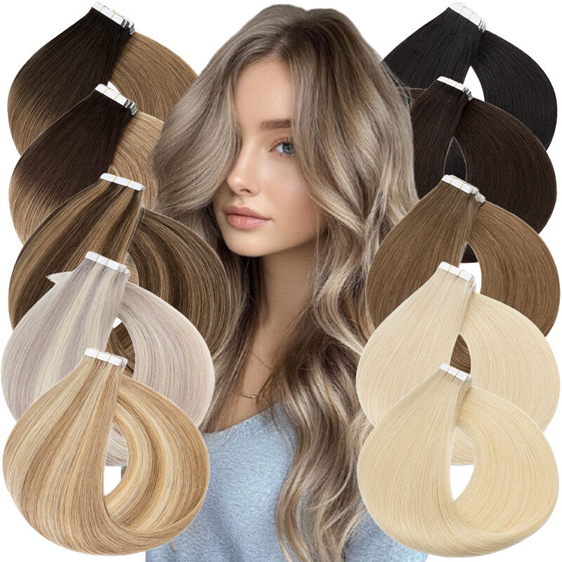 Real Remy Human Hair Extensions Tape-In Weft 24 Inches Thick & Natural Looking