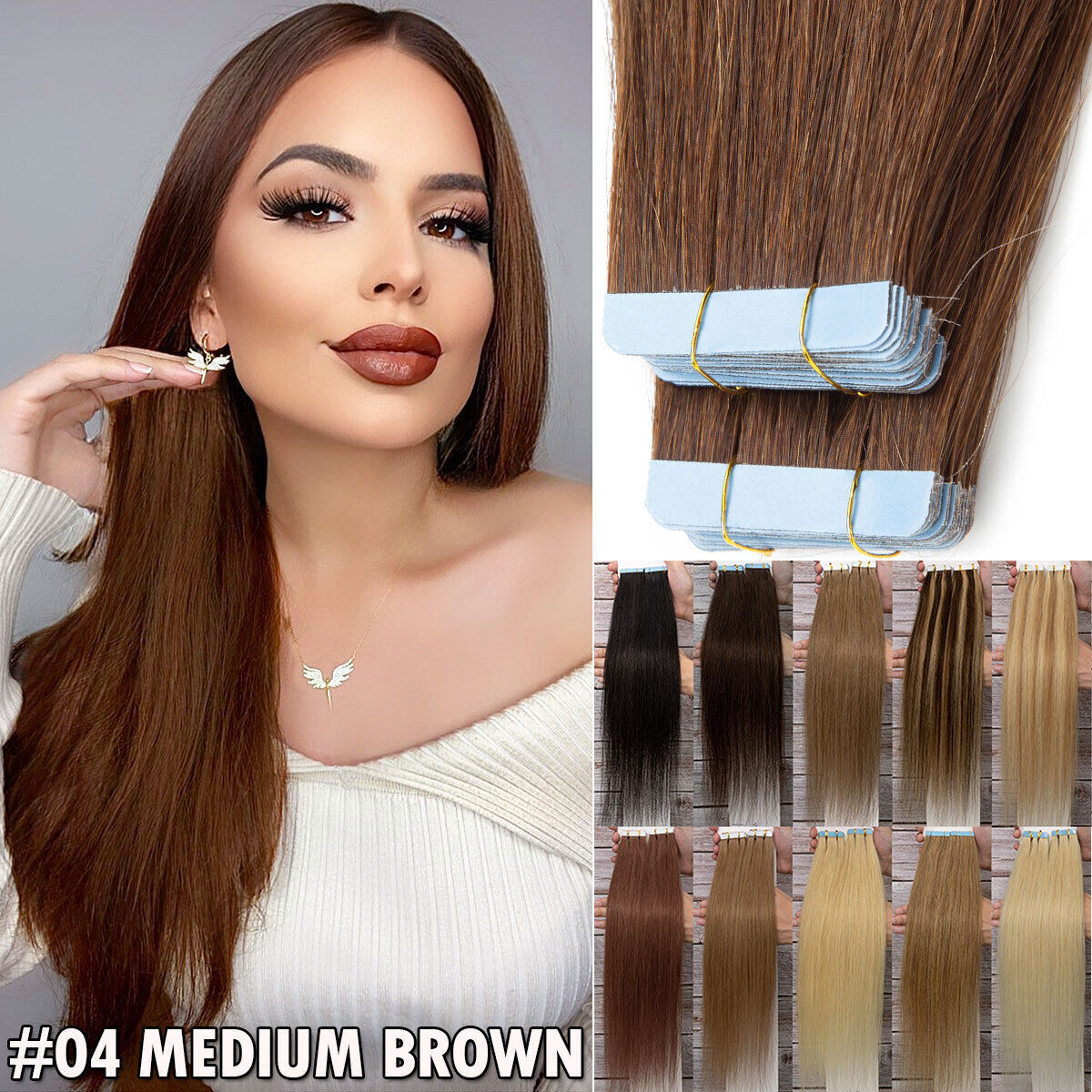Human Hair Extensions Tape-In Full Head 22-Inch Balayage & Dark Colors