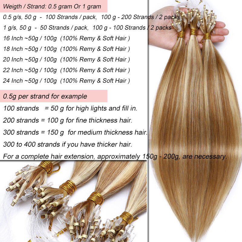 Micro Loop Hair Extensions Beads Ring Tips for Human Hair - Full Head
