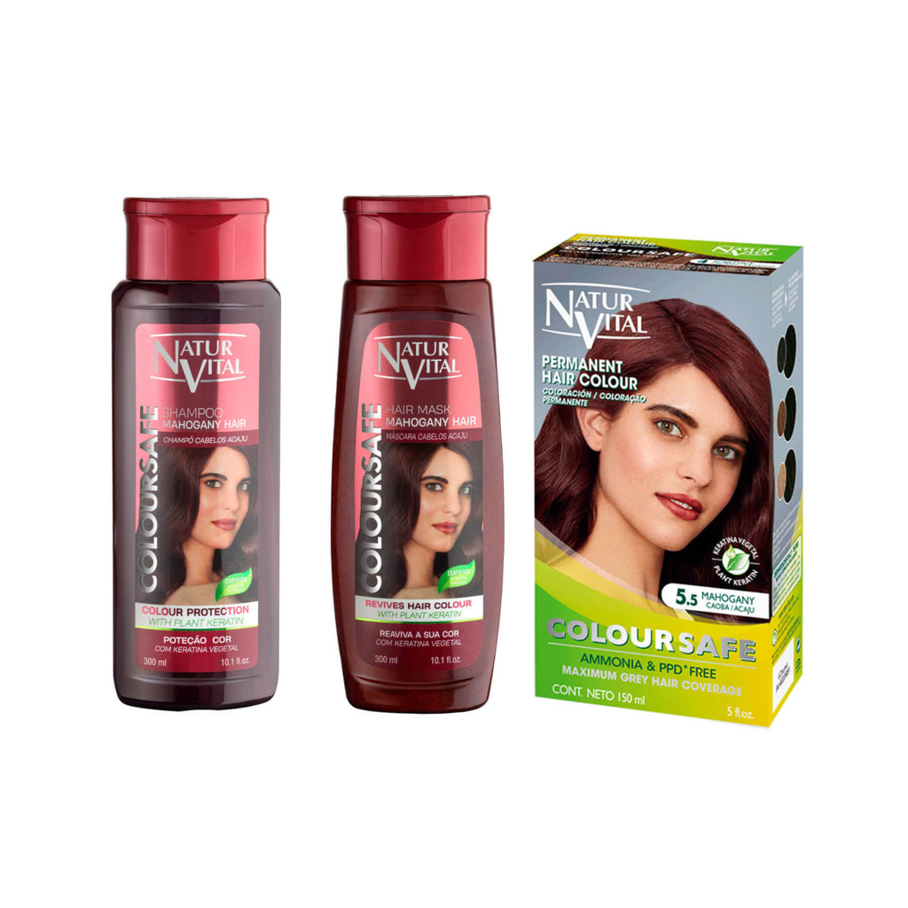 Mahogany Hair Dye Set with Shampoo & Mask - Ammonia-Free Gray Coverage