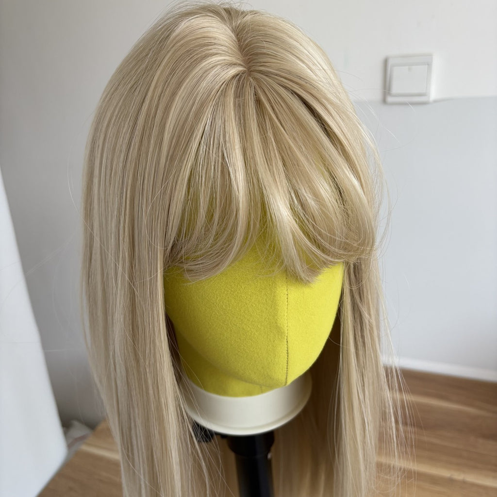 Blonde Long Straight Heat Resistant Wig with Bangs for Cosplay and Costume