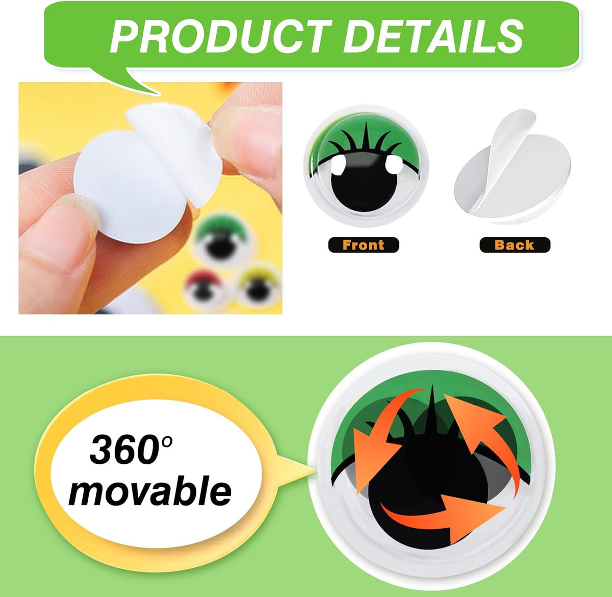 12mm Self-Adhesive Wiggle Eyes with Eyelashes - 210 Pcs Craft Embellishments