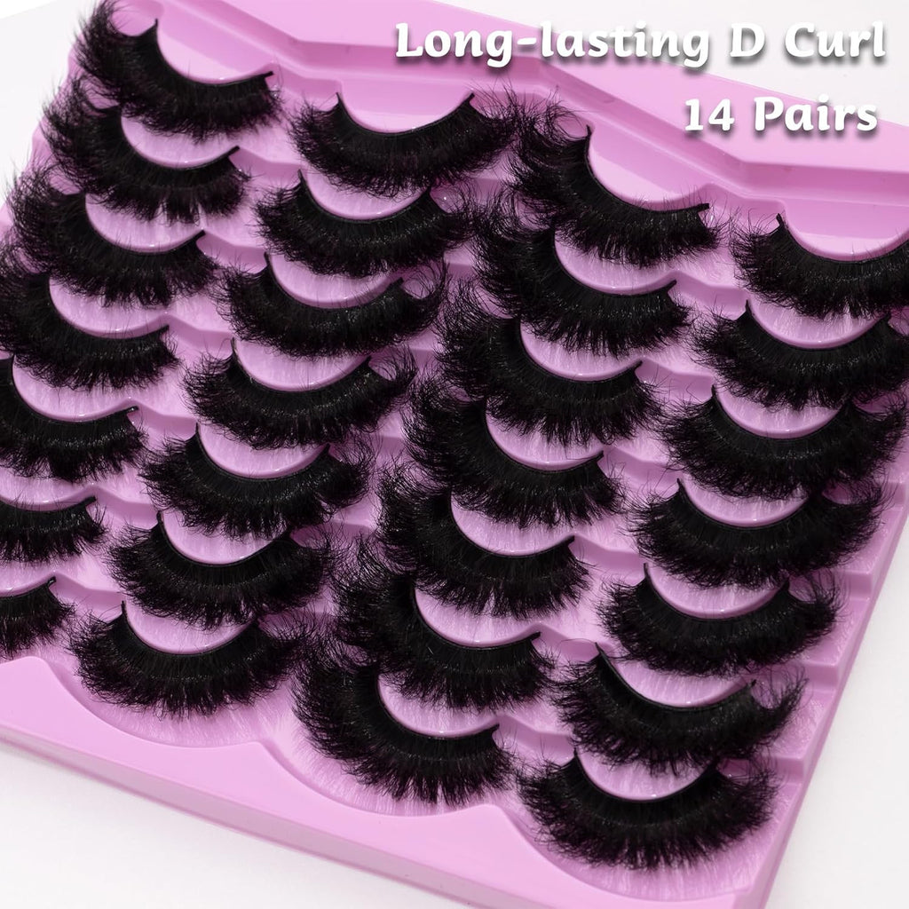 Fluffy 20mm Volume False Eyelashes - Cat Eye Strip Lashes, D Curl, 14 Pairs