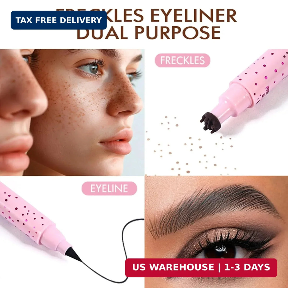 2-in-1 Fake Freckles Pen Stamp & Black Liquid Eyeliner Kit for Natural Makeup