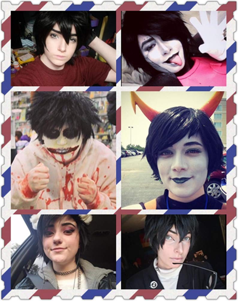 Short Black Spiky Fluffy Heat-Resistant Synthetic Cosplay Wig - Emo Style