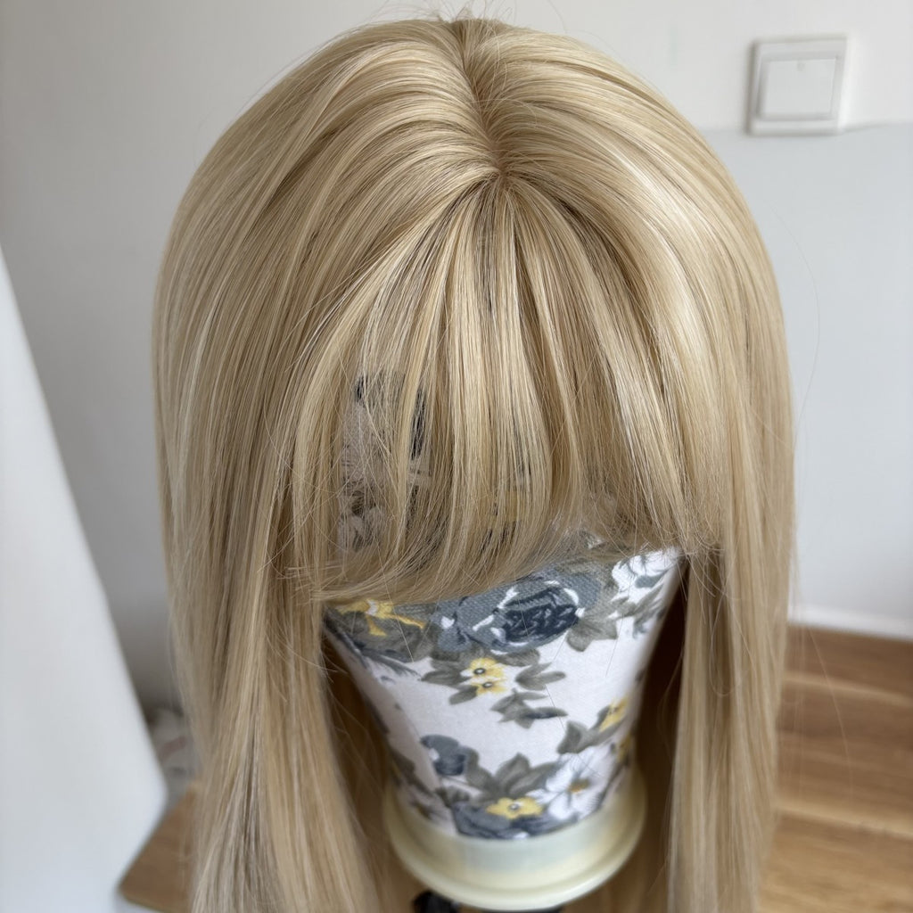 Blonde Long Straight Heat Resistant Wig with Bangs for Cosplay and Costume