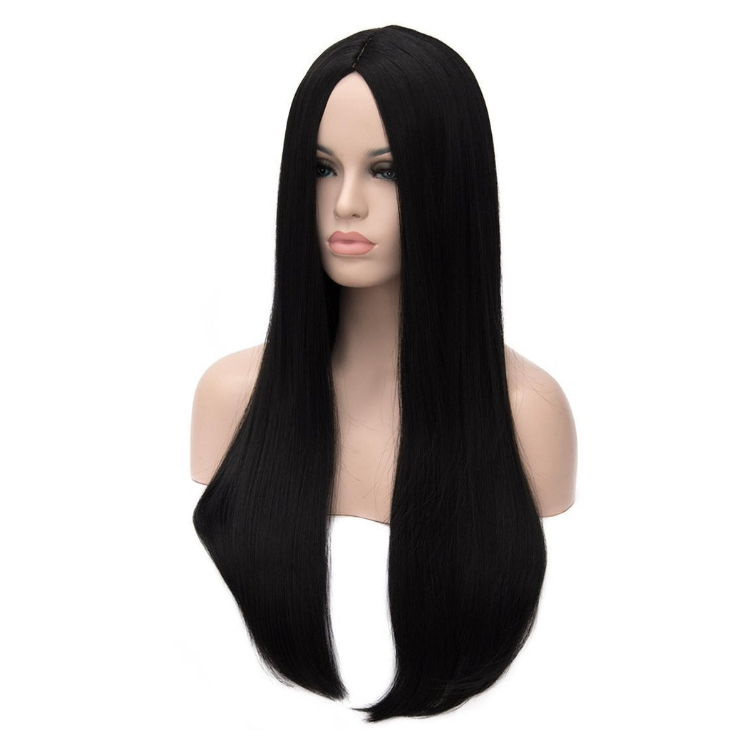 Long Straight Black Wig for Women 28 Inch Morticia Addams Costume