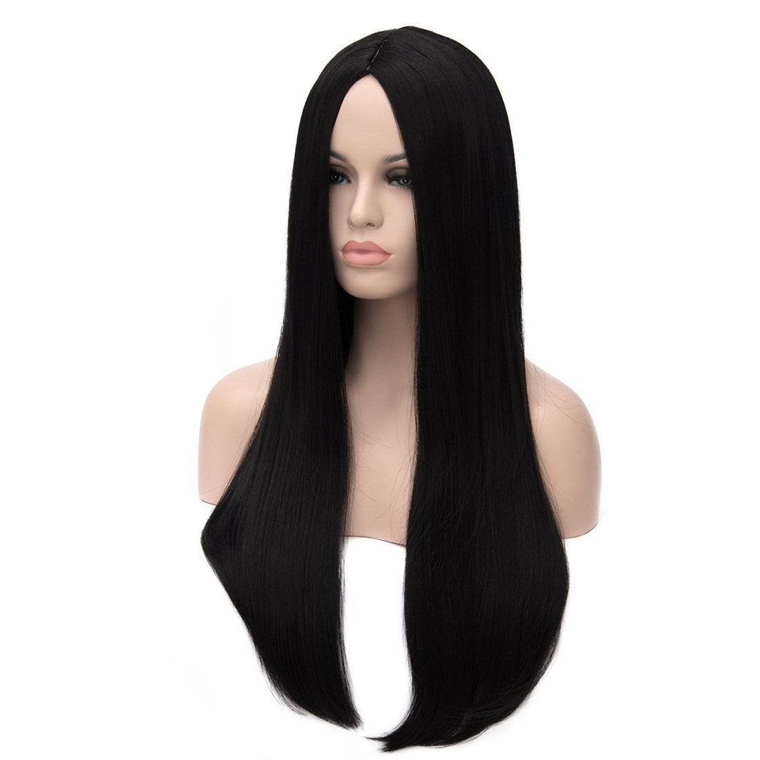 Long Straight Black Wig for Women 28 Inch Morticia Addams Costume