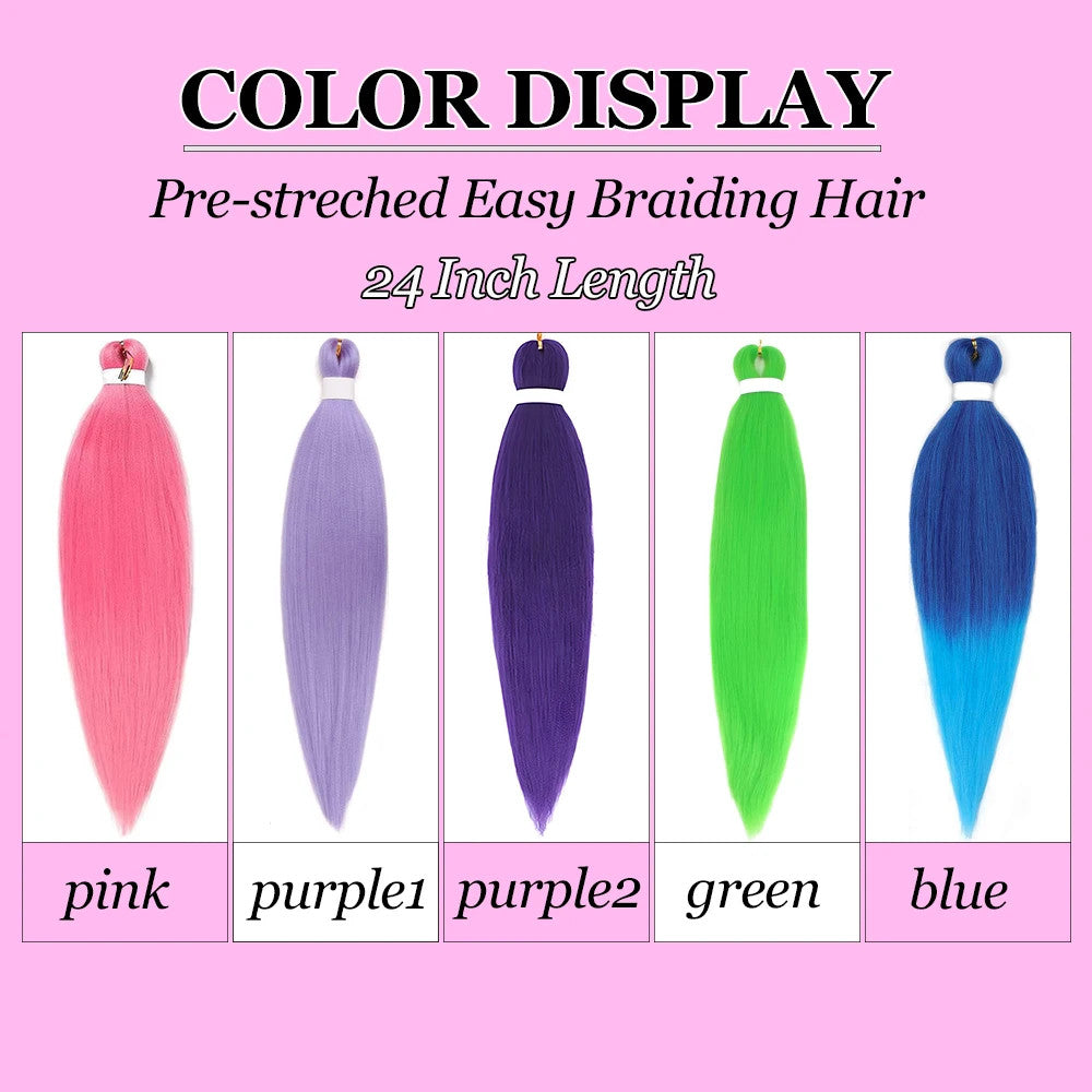 Pre-Stretched Colorful Synthetic Braiding Hair Extensions for Women