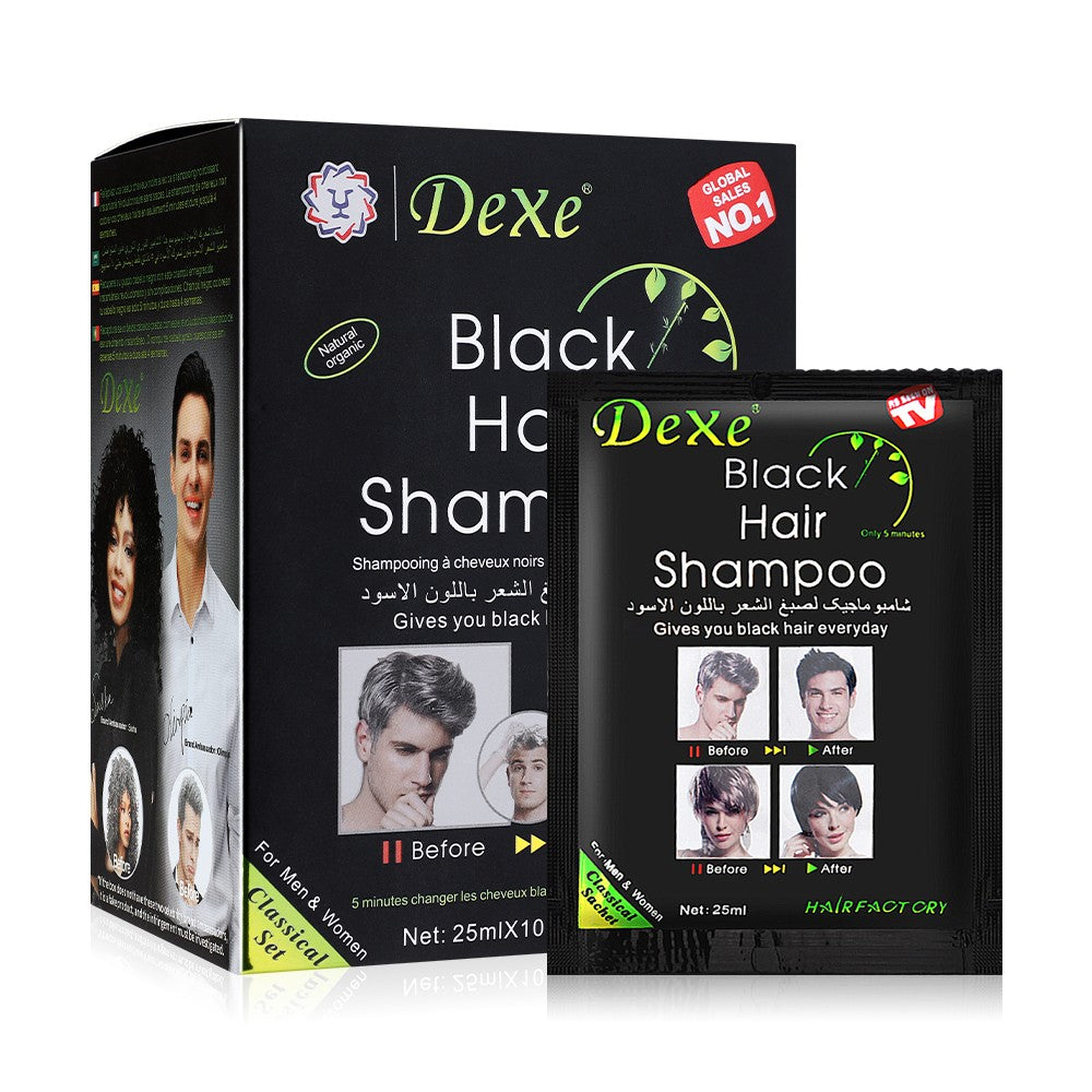Black Hair Color Shampoo 10/50 Pack Natural Herbal Hair Dye & Restorer