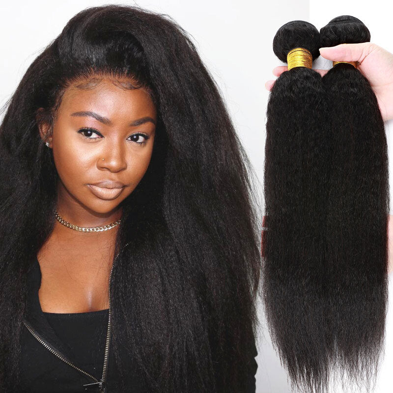 Human Hair Extensions 3 Bundles Full Head Thick Afro Kinky & Body Wave Styles