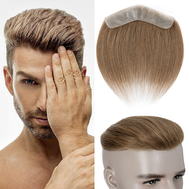 Men's Receding Hairline PU Hairpiece with Human Hair Toupee – Natural Look & Adjustable Fit