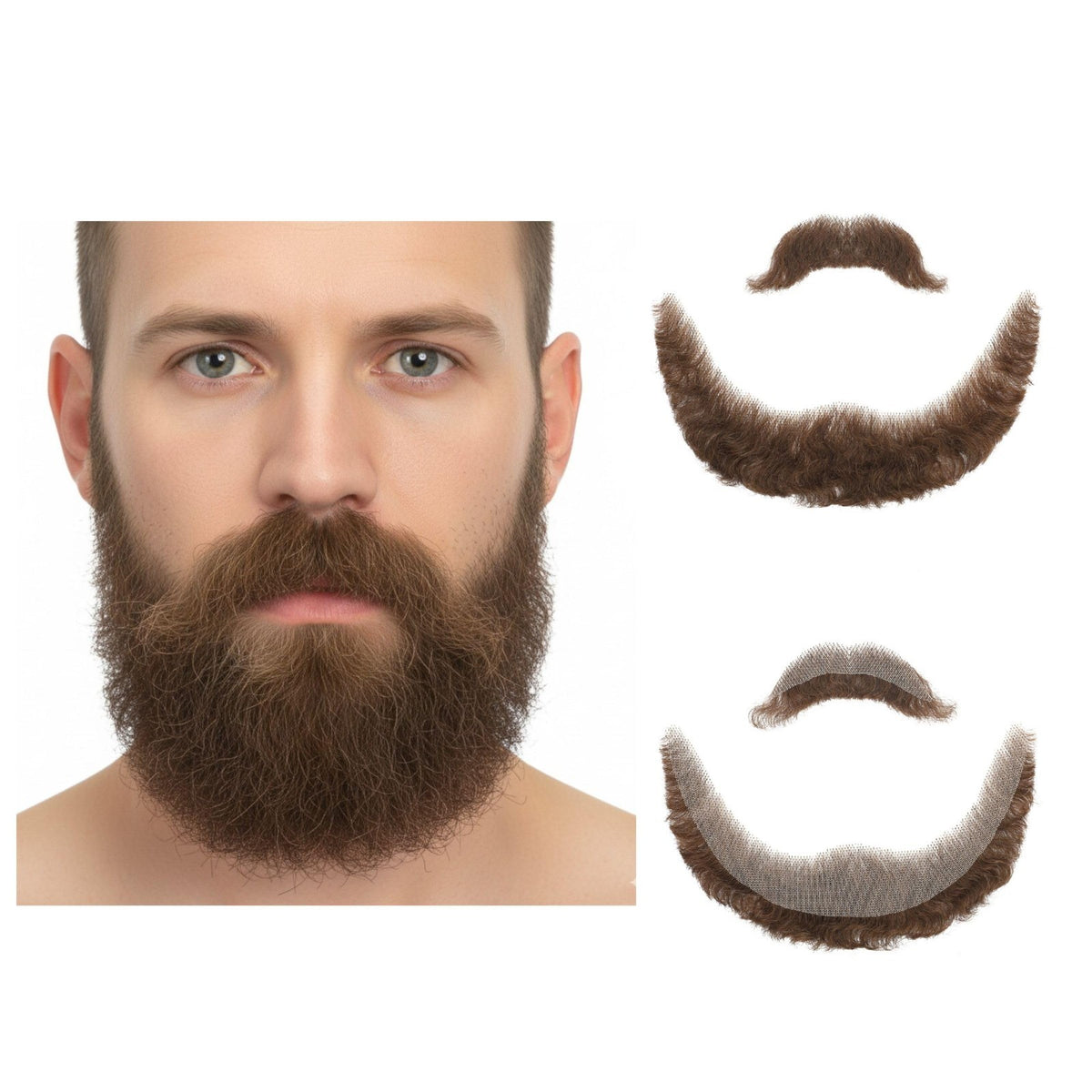 Realistic Human Hair Fake Beard & Mustache Set for Cosplay & Costume