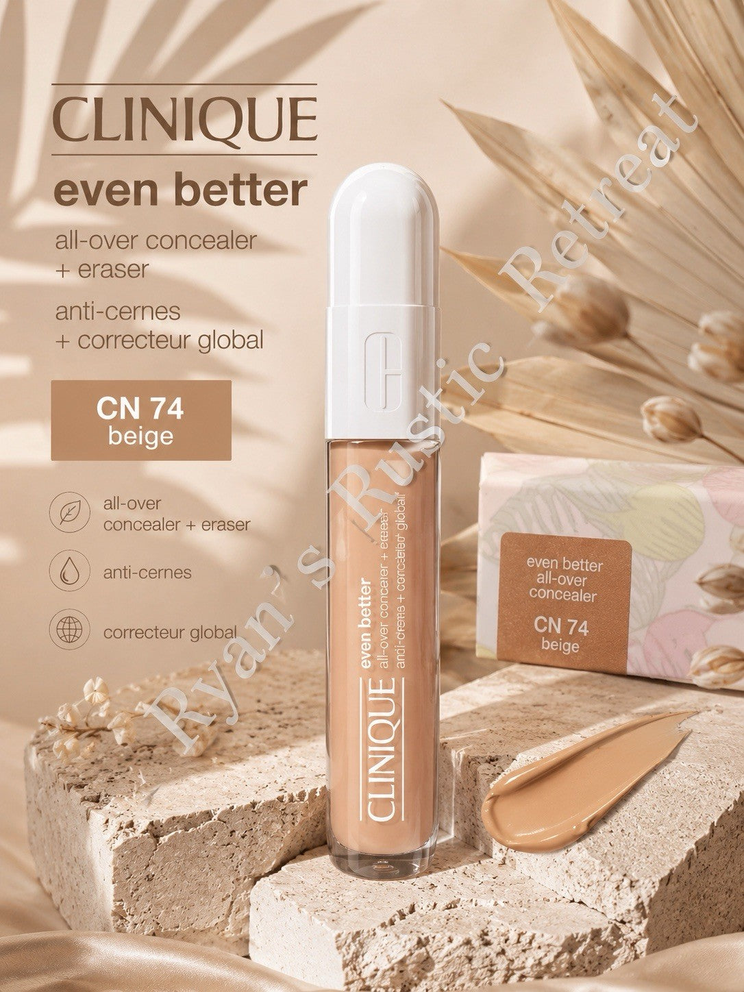 Concealer + Eraser, 0.2 oz, CN 74 Beige – Full Size, New