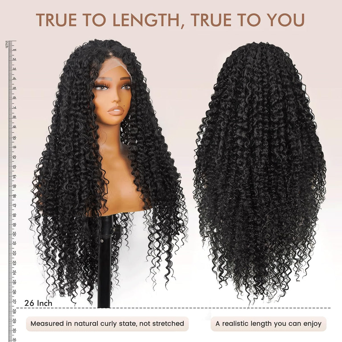 Deep Wave Lace Front Wig 26 Inch Black Synthetic Hair for Women