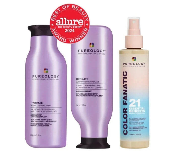 Pureology Hydrate Shampoo & Conditioner + Color Fanatic Spray Set - Hair Care Gift Set