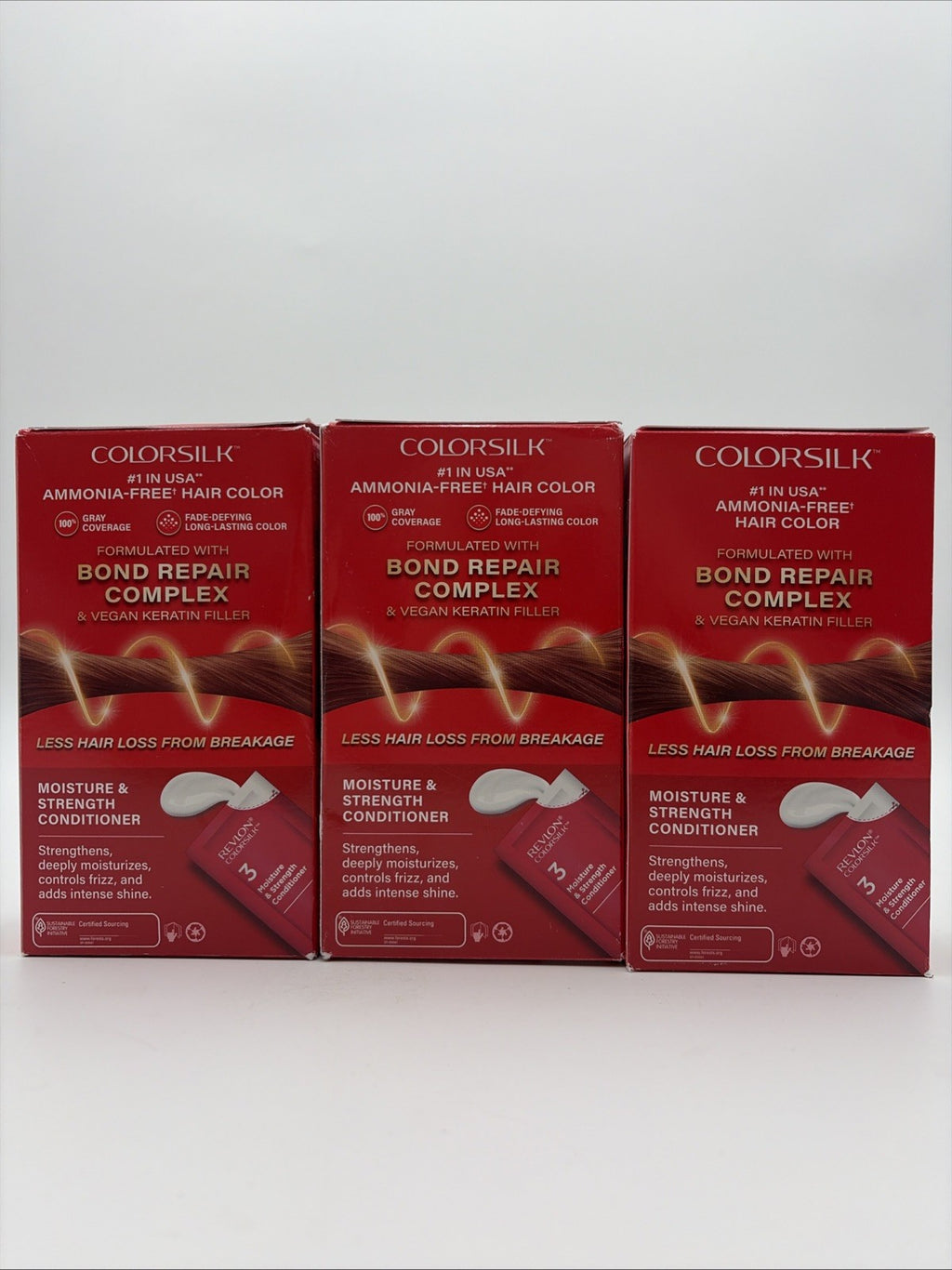 Revlon ColorSilk Beautiful Color Hair Dye 55 Light Reddish Brown Pack of 3