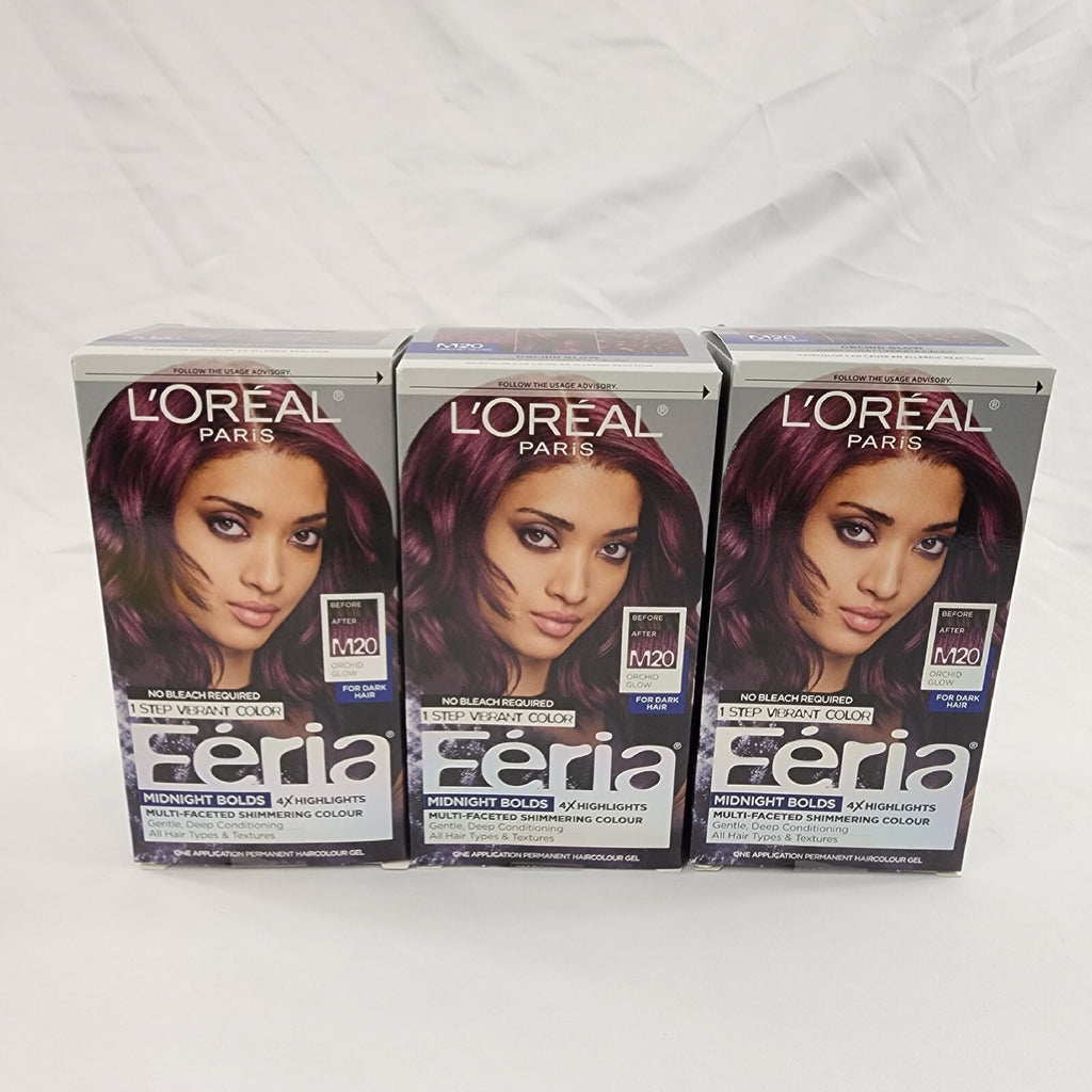 L'Oreal Feria Midnight Bolds Hair Color Kit Orchid Glow M20 Warm Violet - Pack of 3