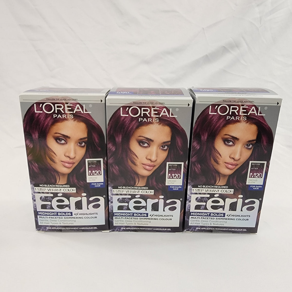 L'Oreal Feria Midnight Bolds Hair Color Kit Orchid Glow M20 Warm Violet - Pack of 3