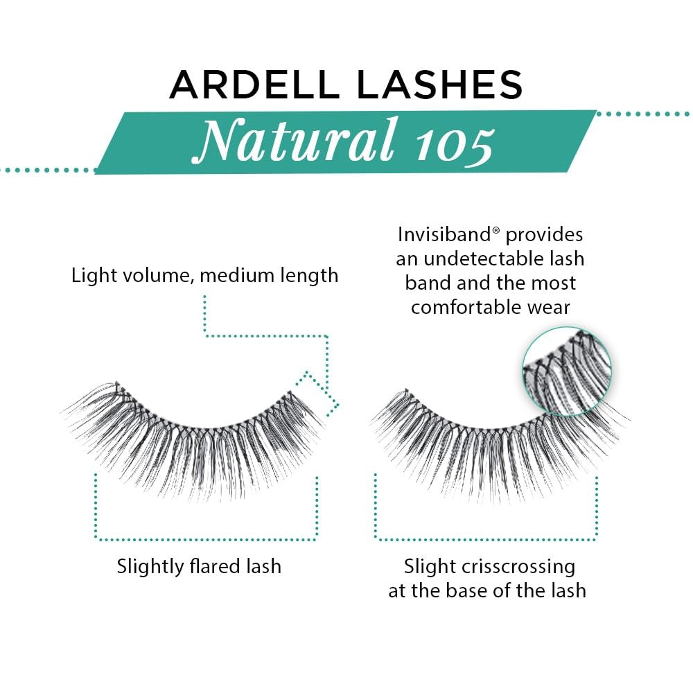 False Eyelashes Natural 105 Black 6 Pairs - Flared, Light Volume, Invisiband