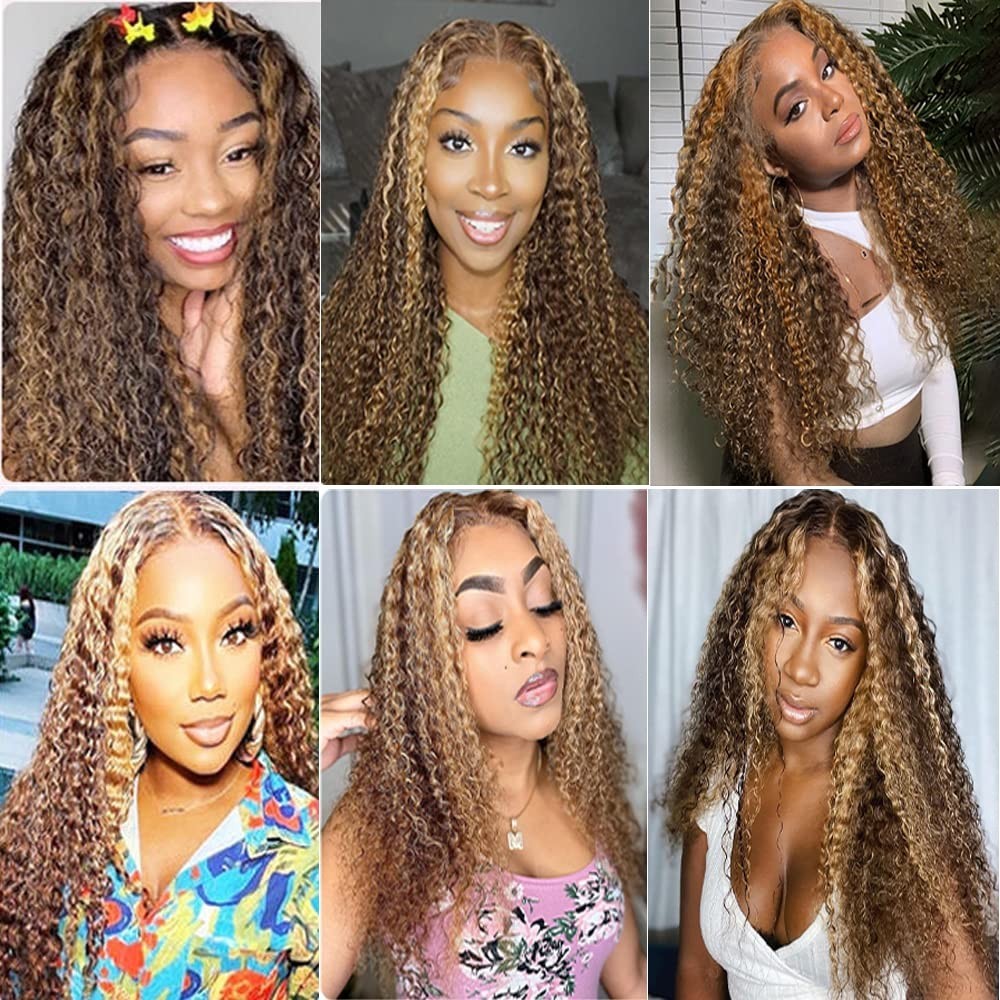 Human Hair Extensions 14-18 Inch Brown & Blonde Water Wave Bundles 3 Pack