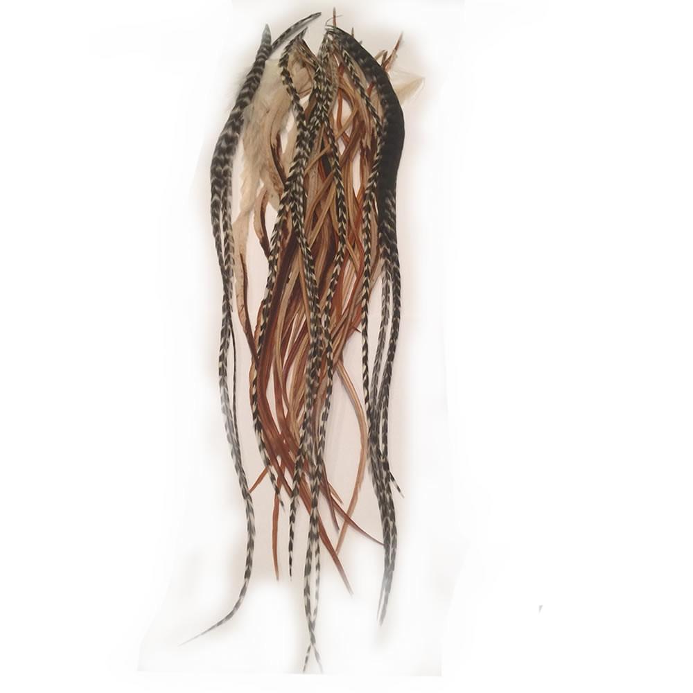 Natural Beige & Brown Feather Hair Extensions - 8-12 Inch Length