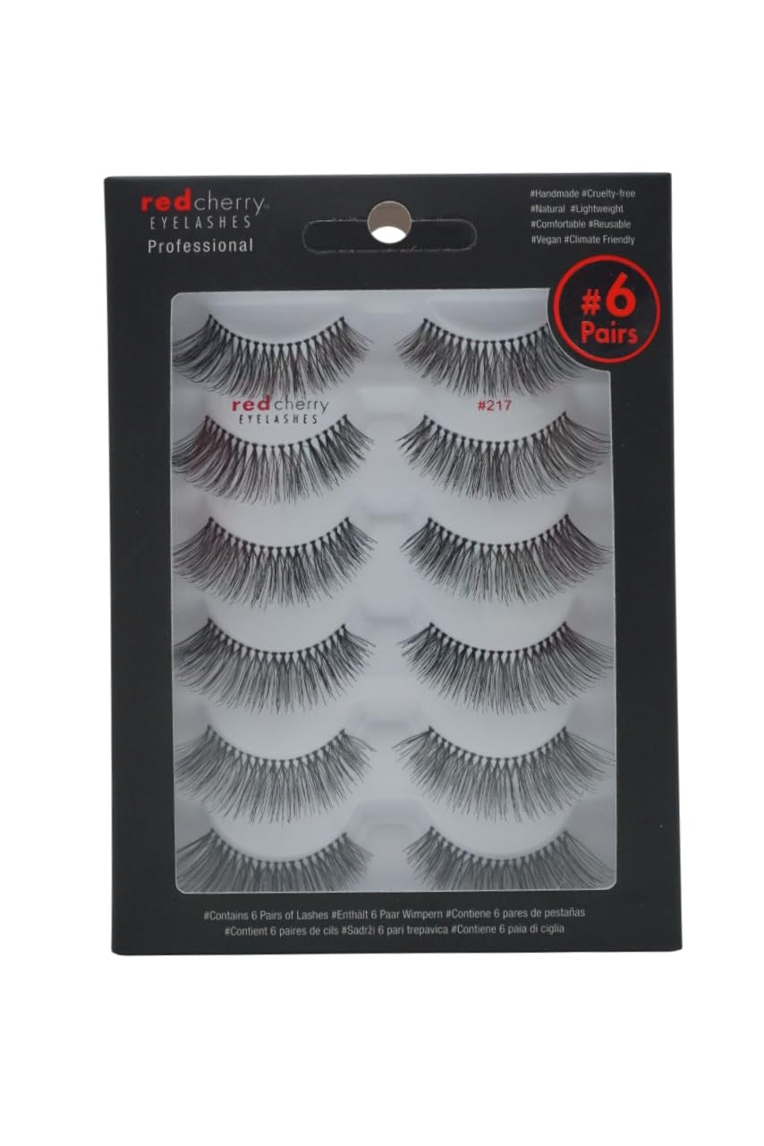 False Eyelashes #217 Full Set - 100% Human Hair, Black, 6 Pairs