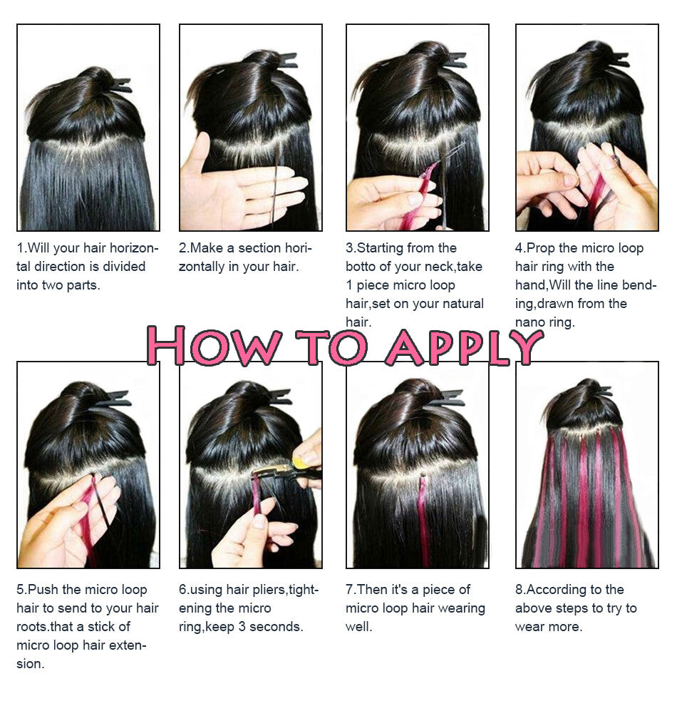Micro Ring Loop Beads Hair Extensions - 100% Remy Human Hair, Straight, Multiple Lengths & Colors