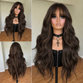 Long Wavy Synthetic Wig with Bangs - Brown Dress Up Hair Extension