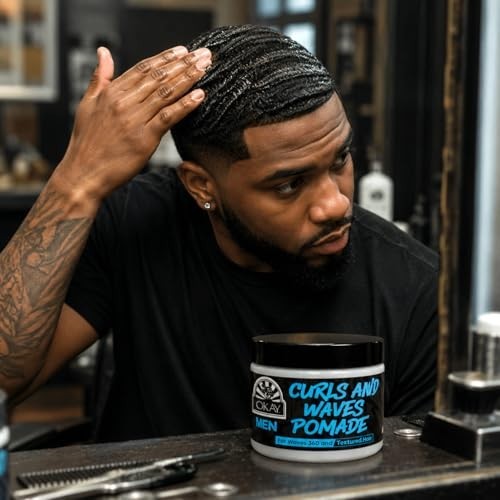 Men's Medium Hold Pomade for Curls & Waves Frizz Control Moisturizing Non-Greasy