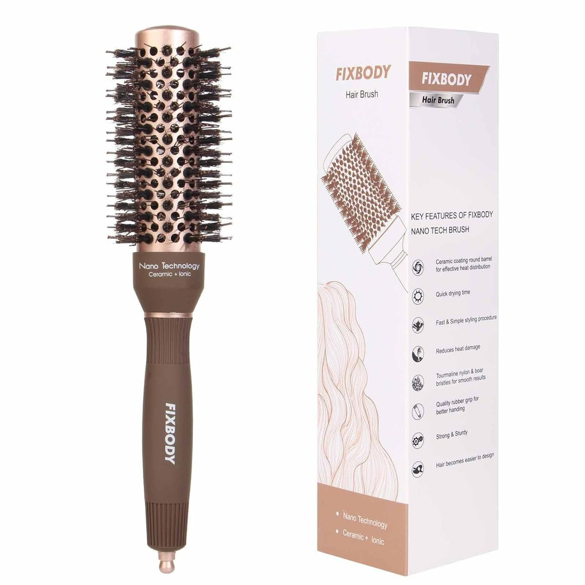 Nano Ceramic Round Hair Brush for Thick Hair 1.25 Inch Barrel - Salon Quality Styling Tool