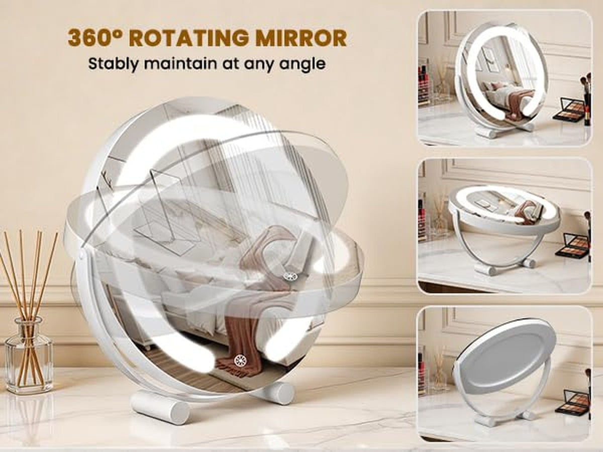 Vanity Mirror with Lights 12” LED Makeup Mirror with 3-Color Dimmable Lighting