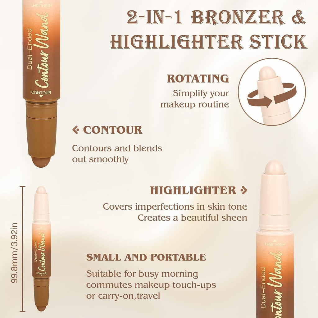 2-in-1 Contour Highlighter Stick for Face Sculpting Waterproof Makeup