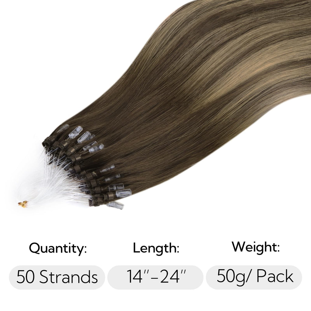 Micro Link Hair Extensions Human Hair 4/26/4 18 Inch 50g Blonde Brown Blend