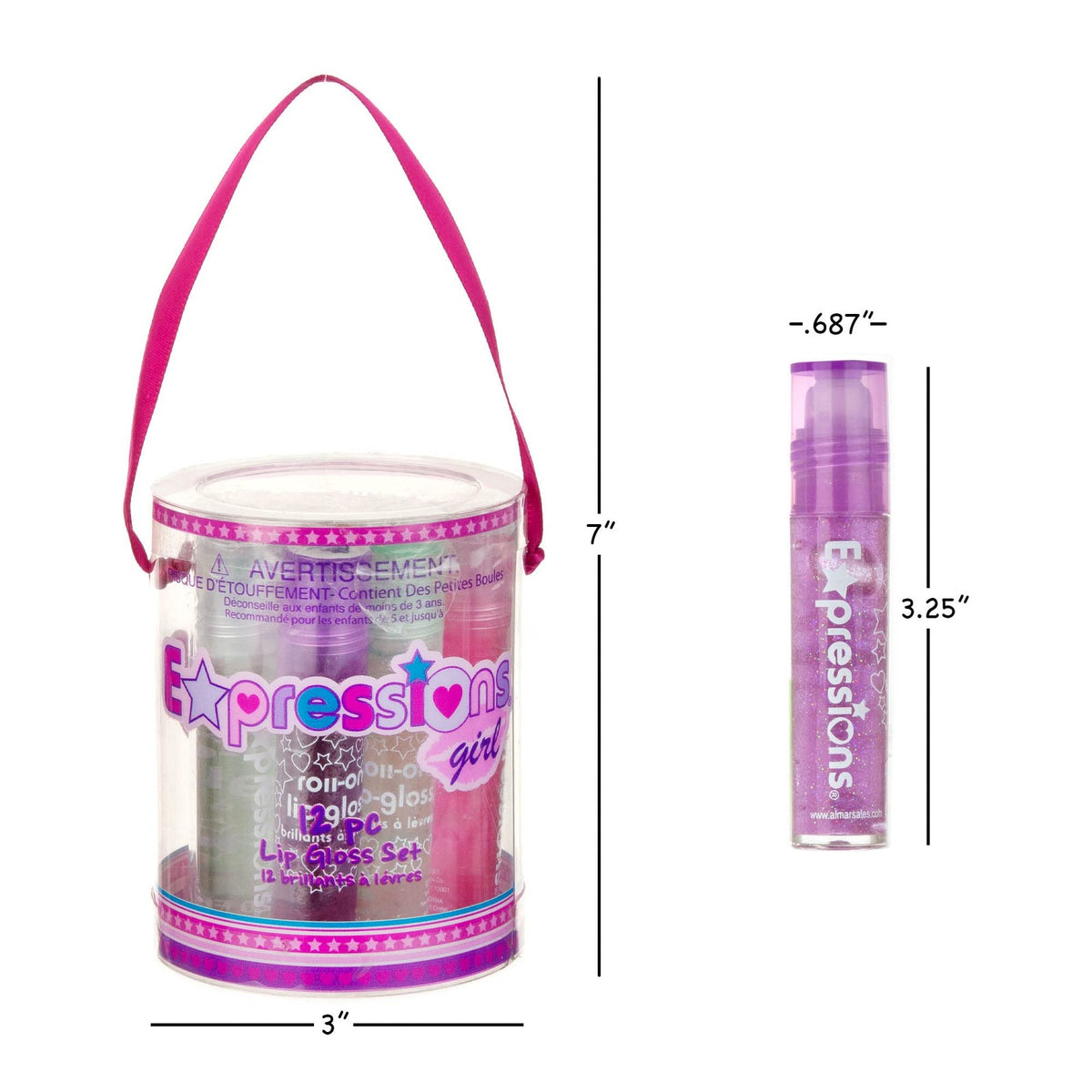 12-Piece Multi-Colored Lip Gloss Set with Roll-On Applicators for Kids