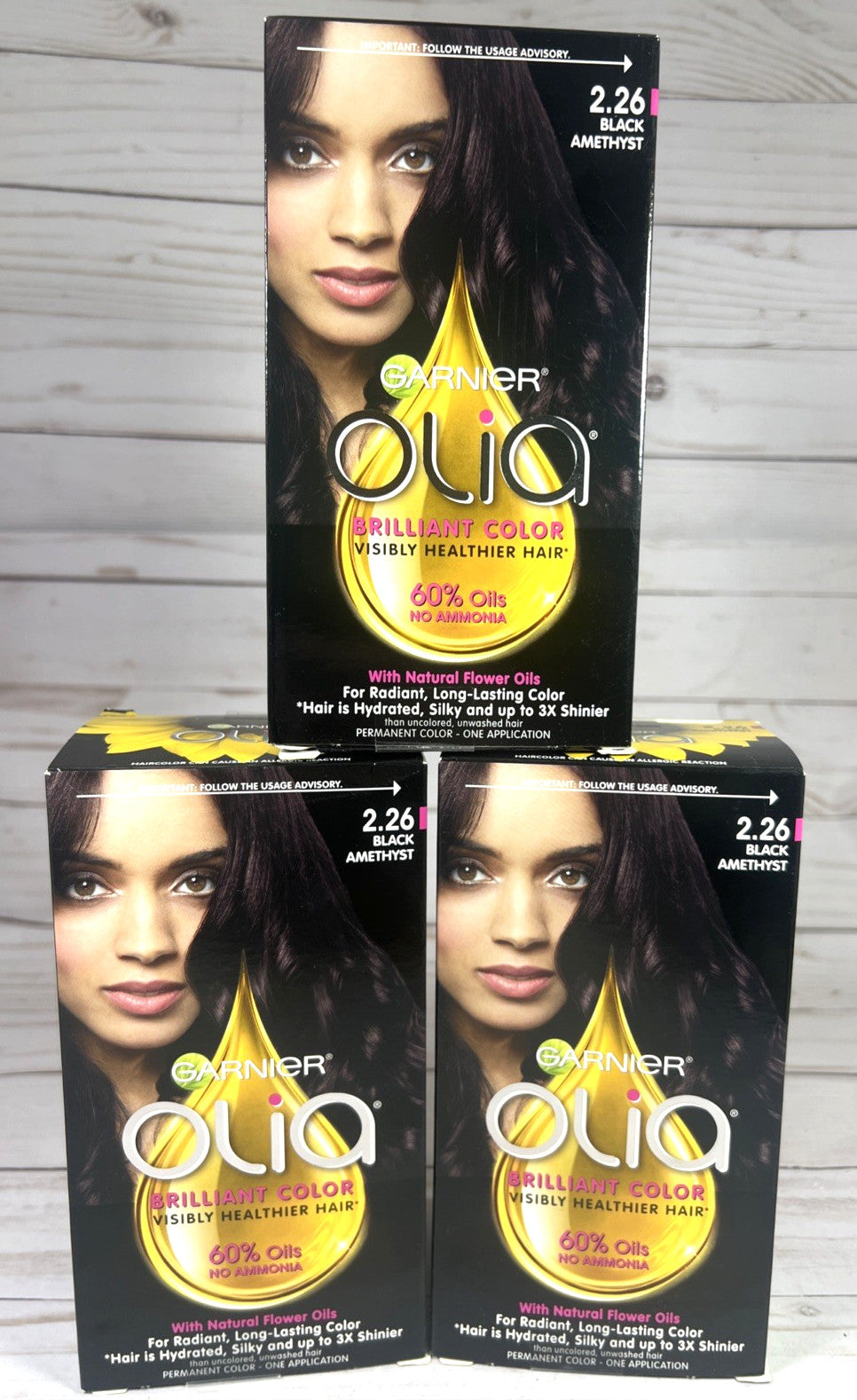 Garnier Olia Black Amethyst Permanent Hair Color No Ammonia - Pack of 3
