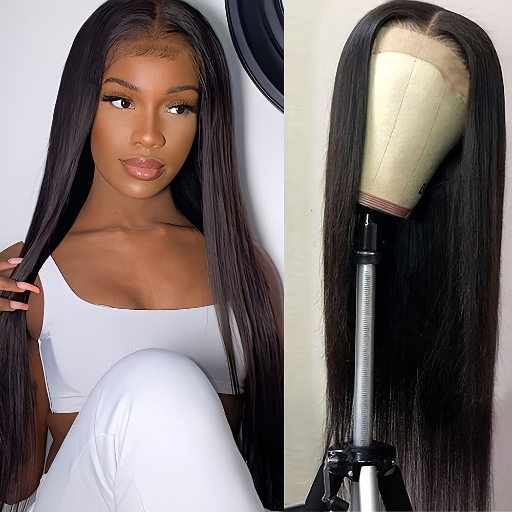 Black Synthetic Lace Front Wig 180% Density Heat-Resistant Long Straight Hair