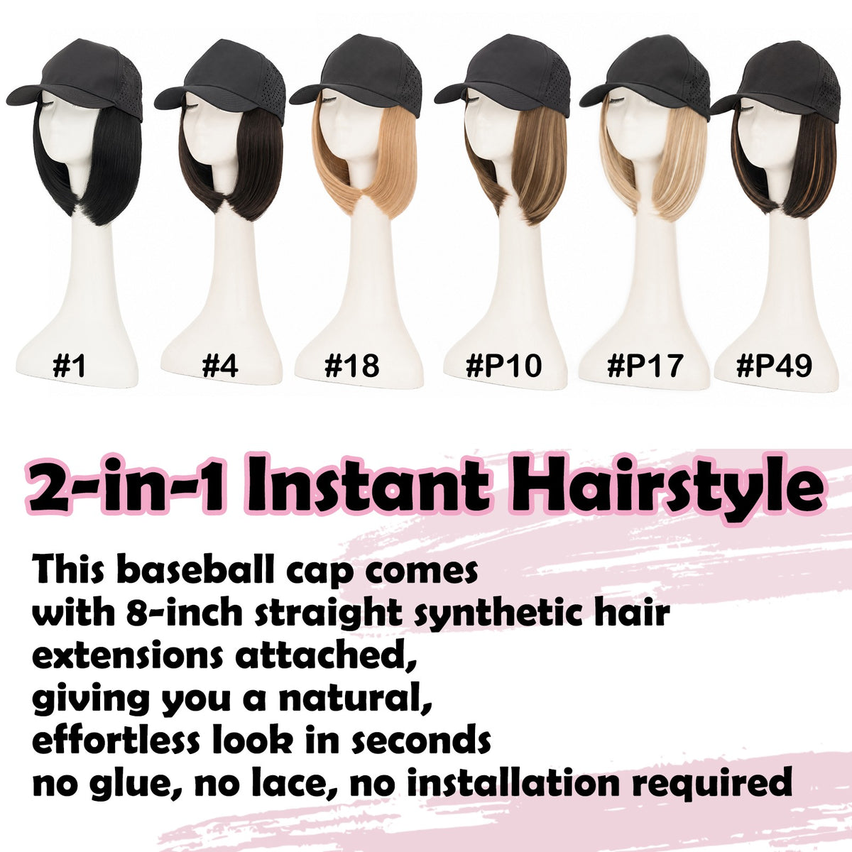 Quick Dry Baseball Cap with Attached Synthetic Hair for Women - Casual Summer Style