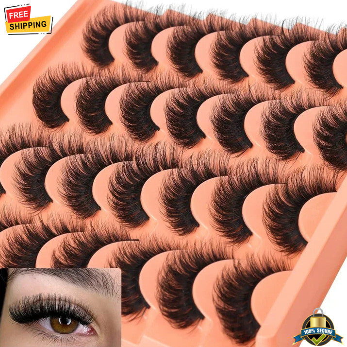 14 Pairs Natural Faux Mink Lashes - Thick Fluffy Cat Eye Extension Look