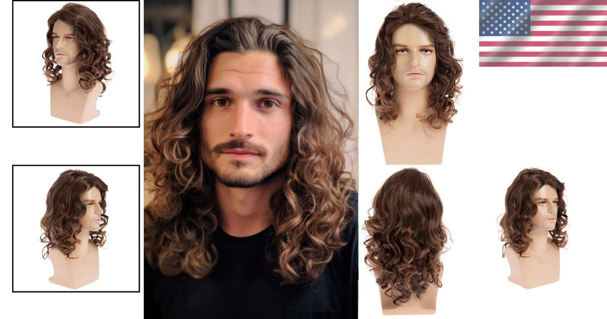 Brown Curly Synthetic Wig for Men - 17-Inch Party & Everyday Use