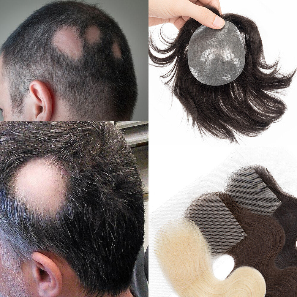Men's Hair Patch Toupee for Bald Spot Full Skin Base Natural Remy Human Hair