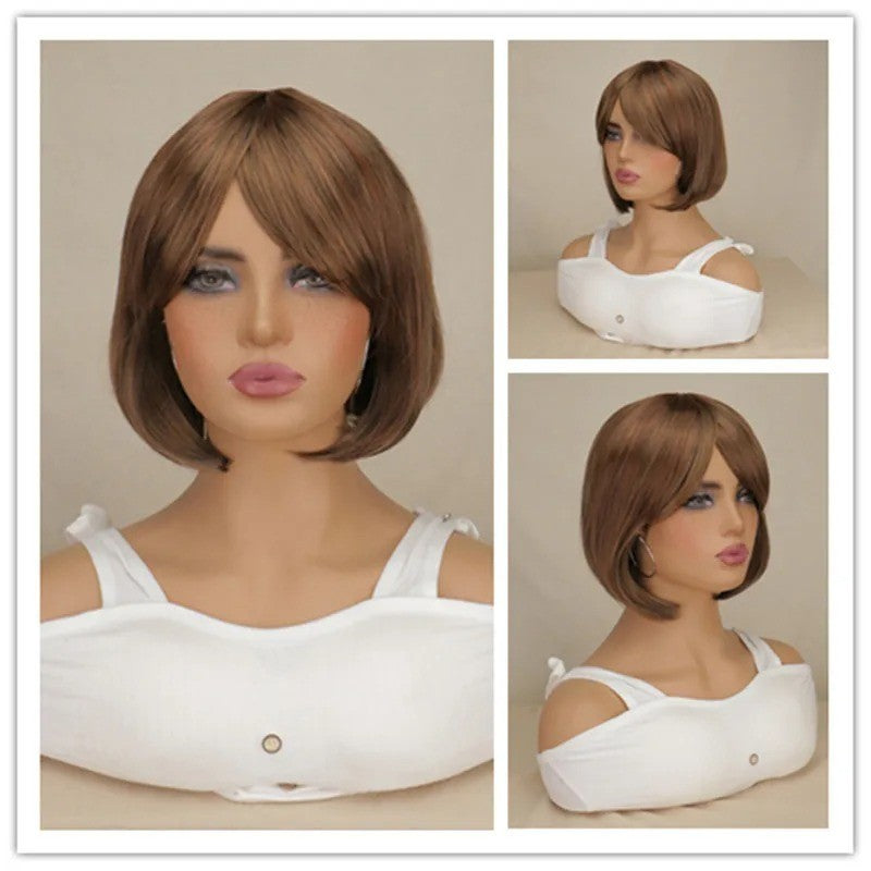 12-Inch Short Bob Wigs for Women and Girls - Straight Synthetic Hair, Heat-Resistant, Natural Black & Brown