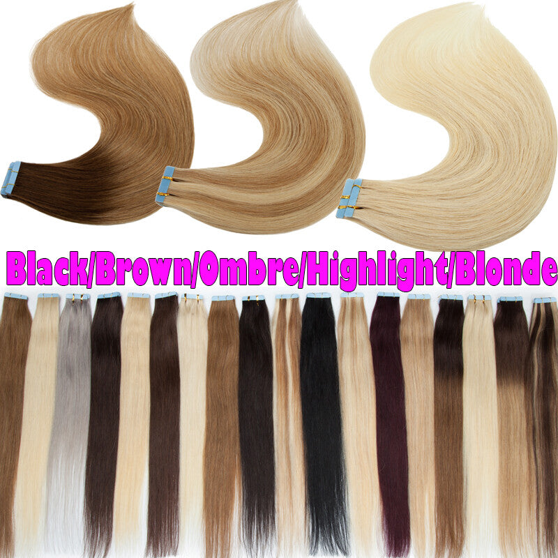 Remy Human Hair Tape-In Extensions Full Head 40pcs - Various Lengths & Colors