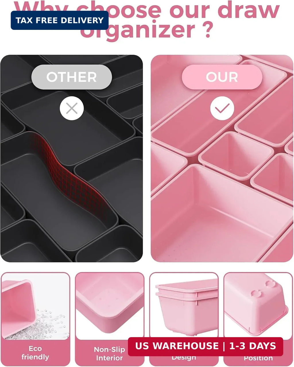 4-Sizes Plastic Drawer Organizers Set — Vanity & Makeup Storage, 25 pcs