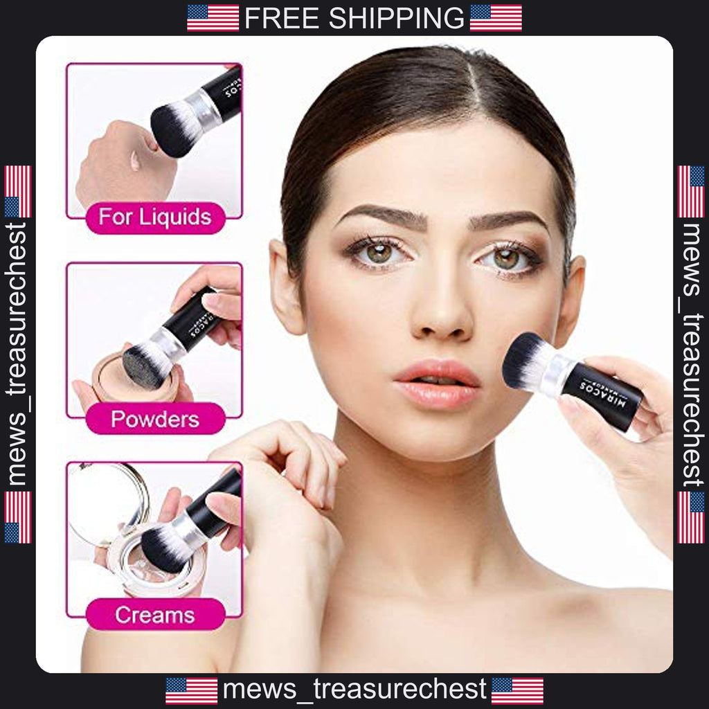 Travel Retractable Kabuki Brush for Blush, Foundation & Powder