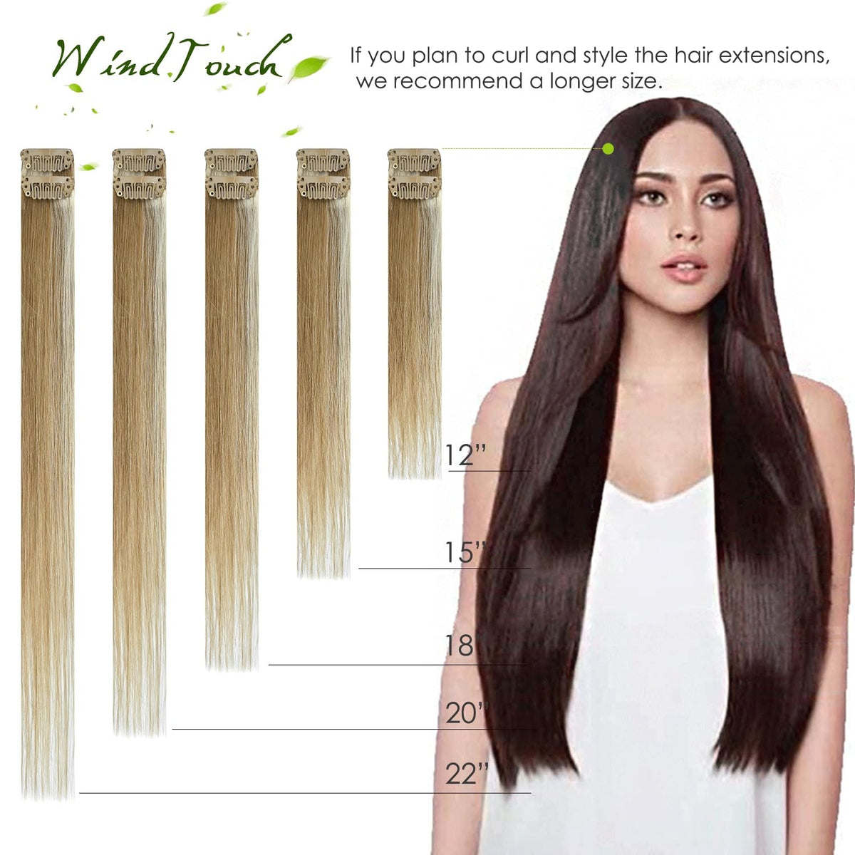 Clip-In Hair Extensions 15 Inch Real Human Hair Balayage Blonde 7PCS