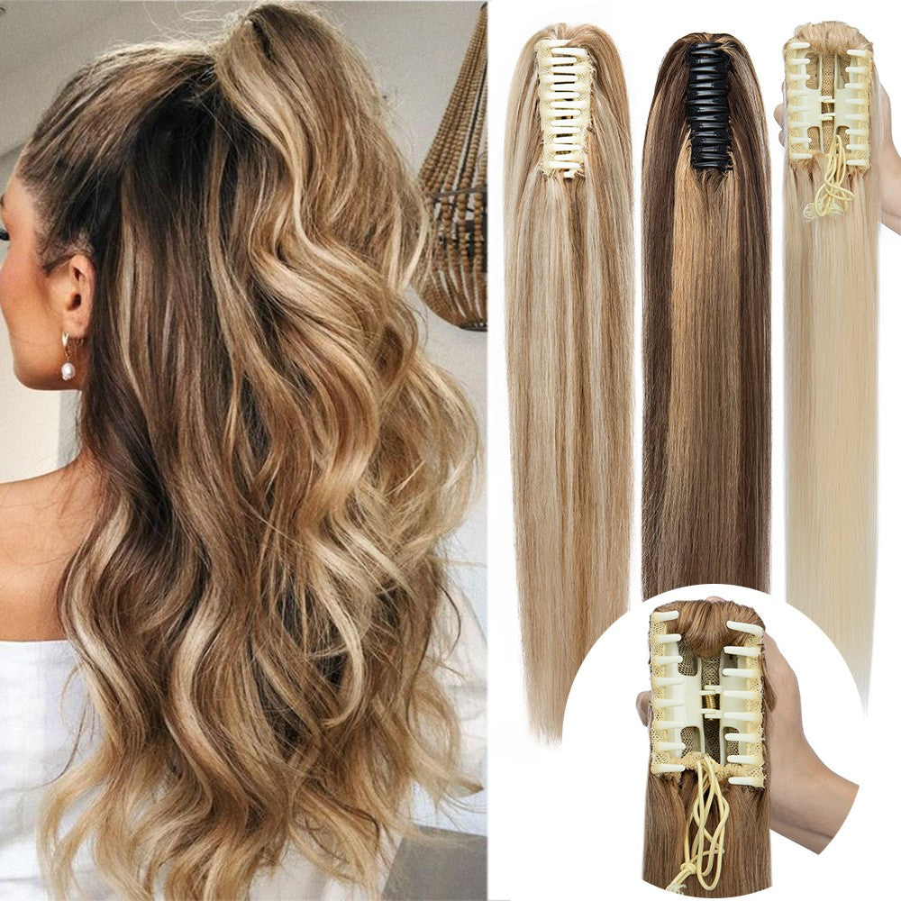 Claw Clip Ponytail Extensions - Real Human Hair, Wavy, Multiple Colors & Lengths