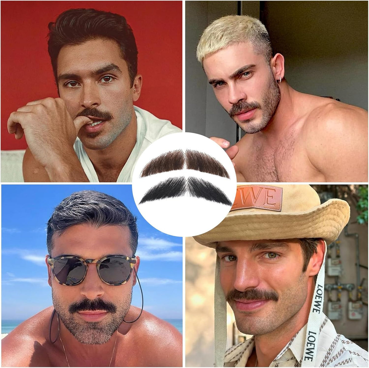 Realistic Handmade Mustache Fake Beard for Cosplay and Costume - Natural Hair Finish