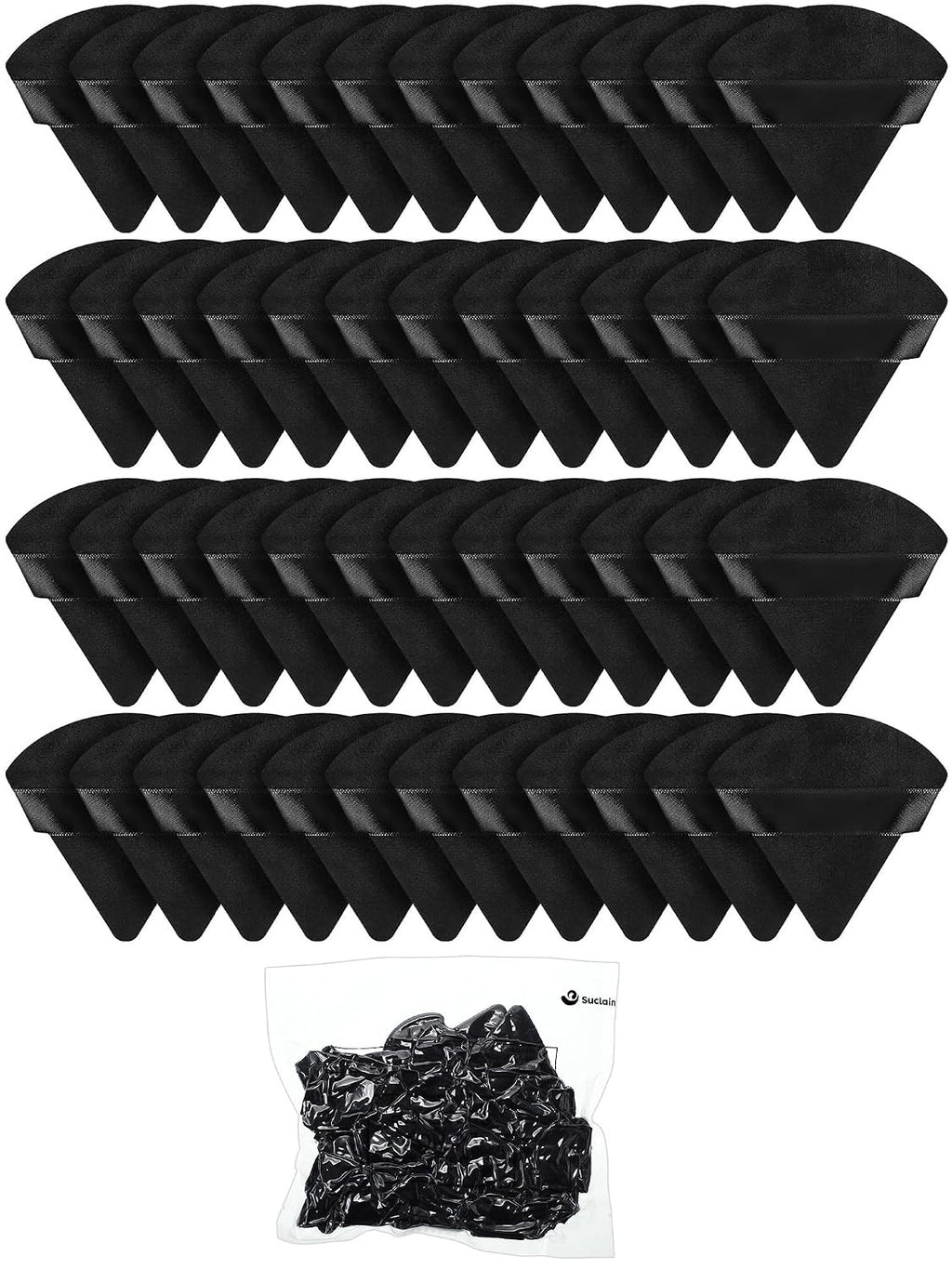 48 Pcs Triangle Velour Makeup Powder Puffs - Black