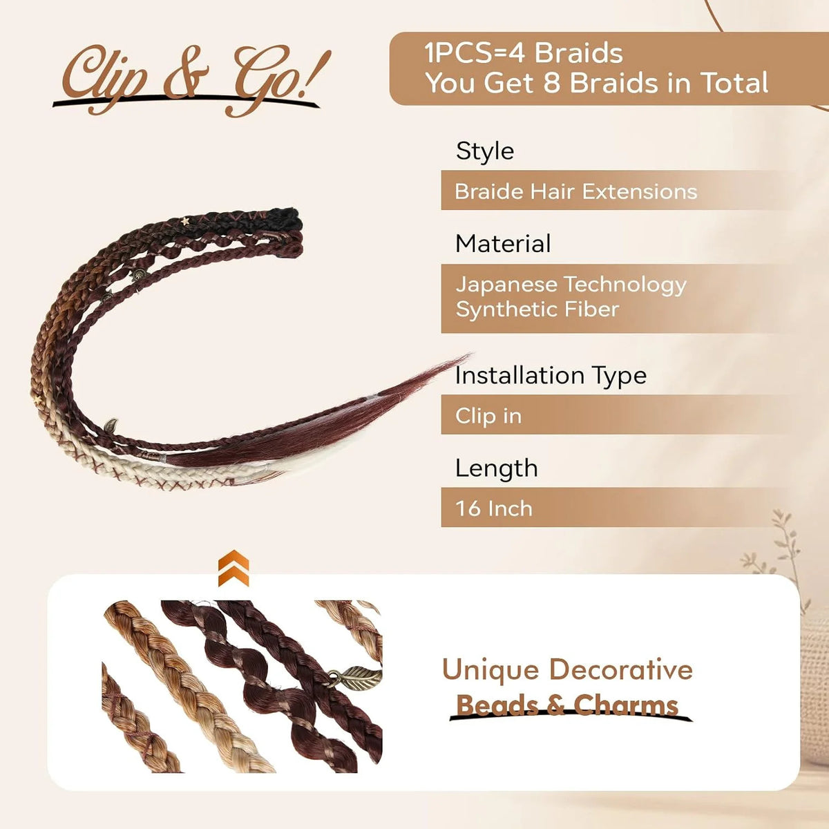 16-Inch Clip-In Dreadlocks Hair Extensions for Women - Natural Look